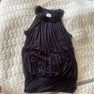 Navy blue sleeveless top with decorative neckline size medium